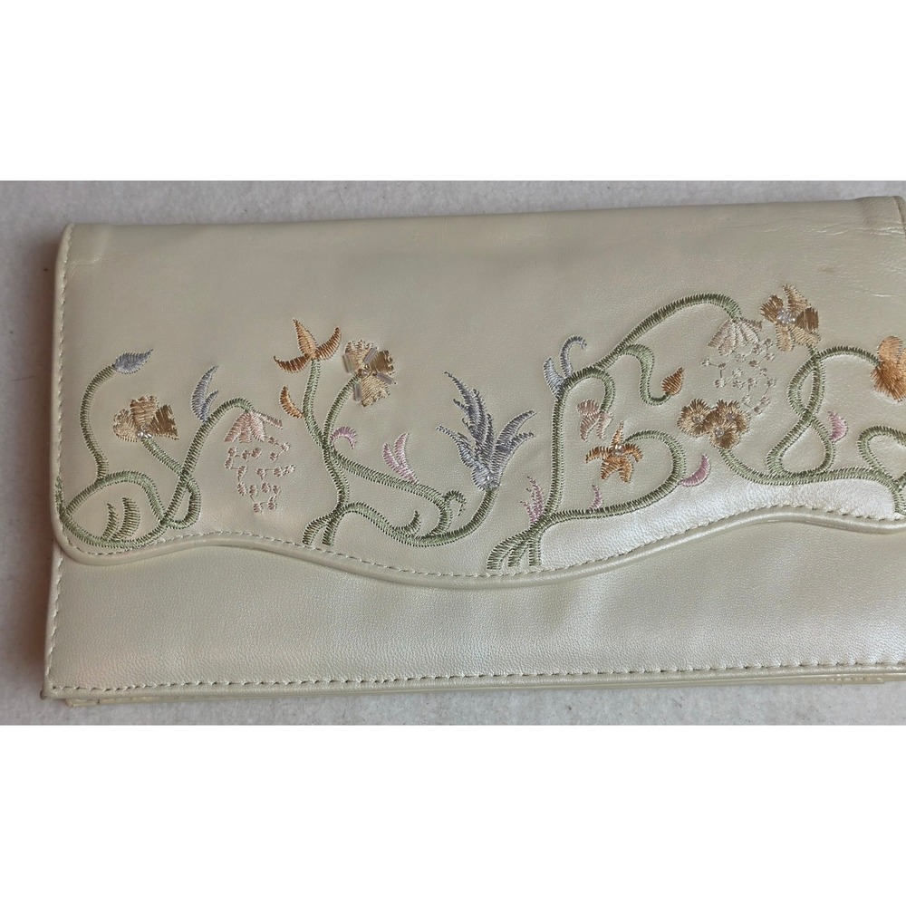 Vintage J. Renee Cream Floral Embroidered Clutch Bag 90s Evening Purse Formal